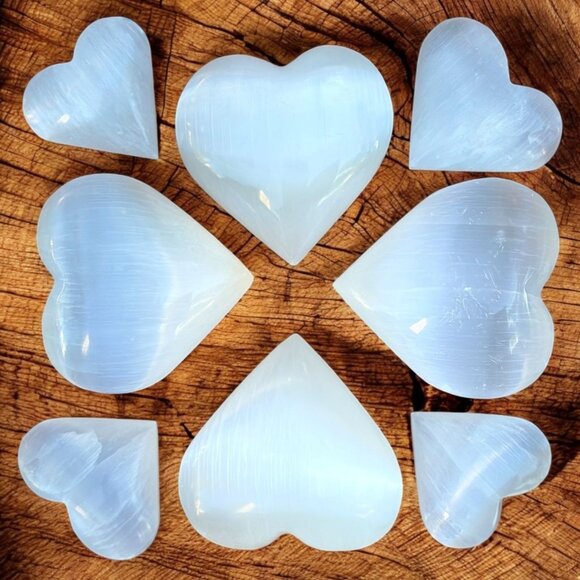 Selenite Crystal Heart, Polished Natural White Gemstone, Medium: 2.5 inches - Picture 5 of 14
